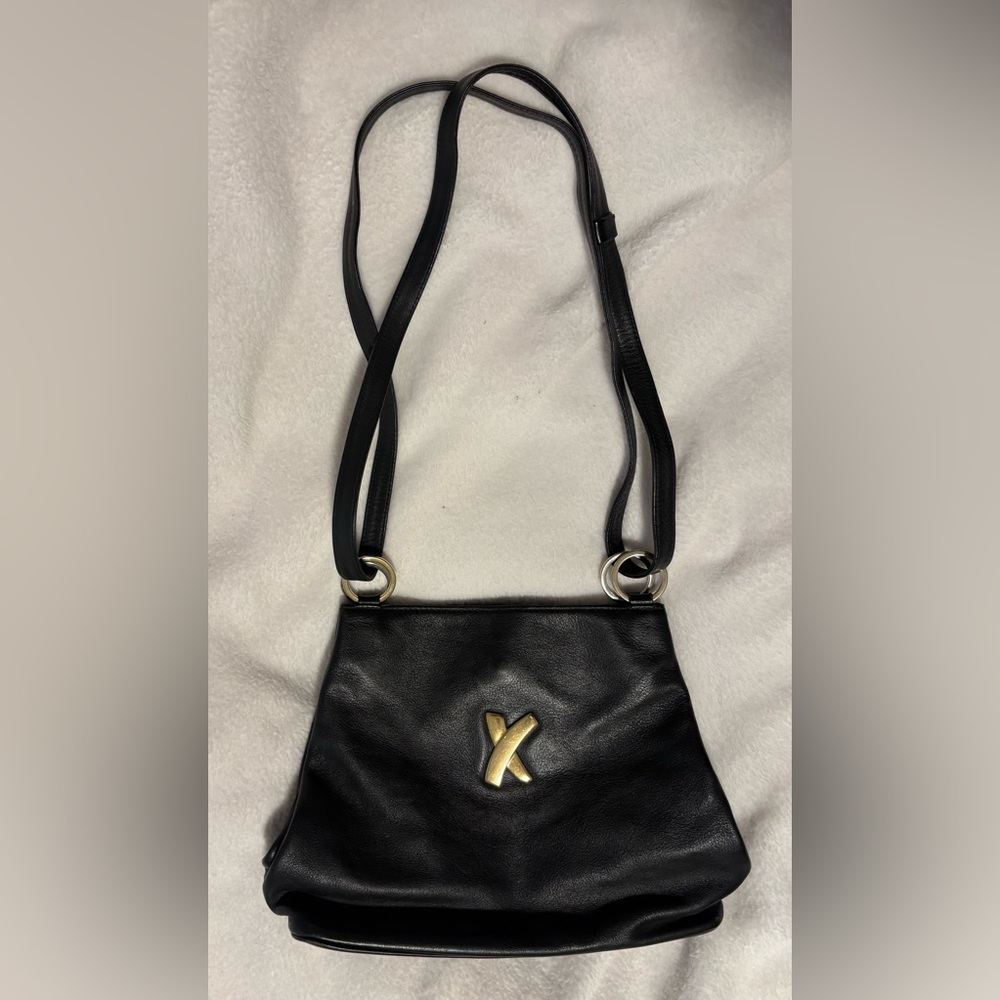 Excellent Condition Vintage Black Leather Paloma Picasso Trapezoid Shoulder Bag
